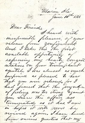 Letter from James Mason to Captain Frank B Gurley